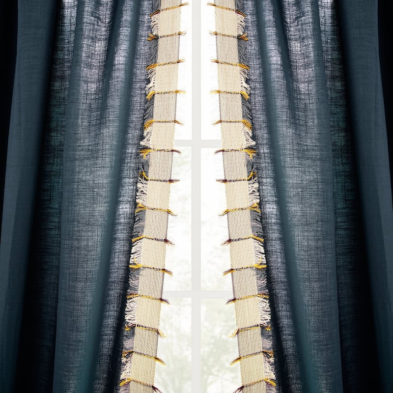 Exclusive Fabrics Bordered Textured Cotton Curtains For Bedroom & Living Room Curtains - Single Panel Drapes