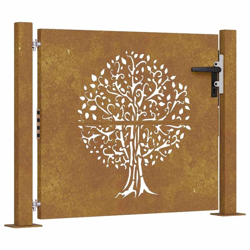 vidaXL Garden Gate Decorative Door Outdoor Fence Corten Steel Tree Design - 43.3 x 31.5"