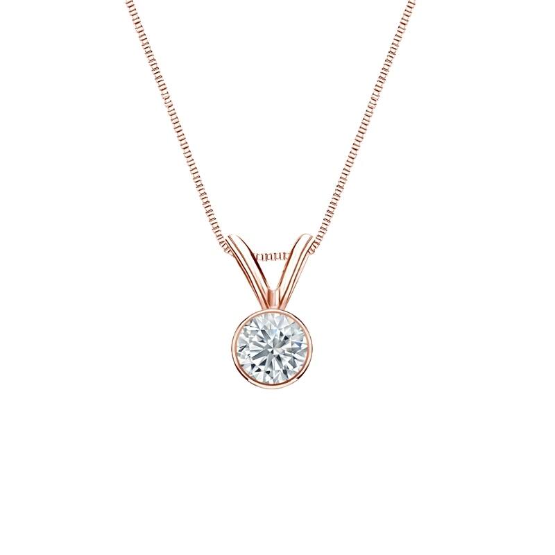 Auriya 14-karat Gold 0.20ctw Round Solitaire Lab Grown Diamond Necklace Bezel (H-I VS) - 0.2 - Rose