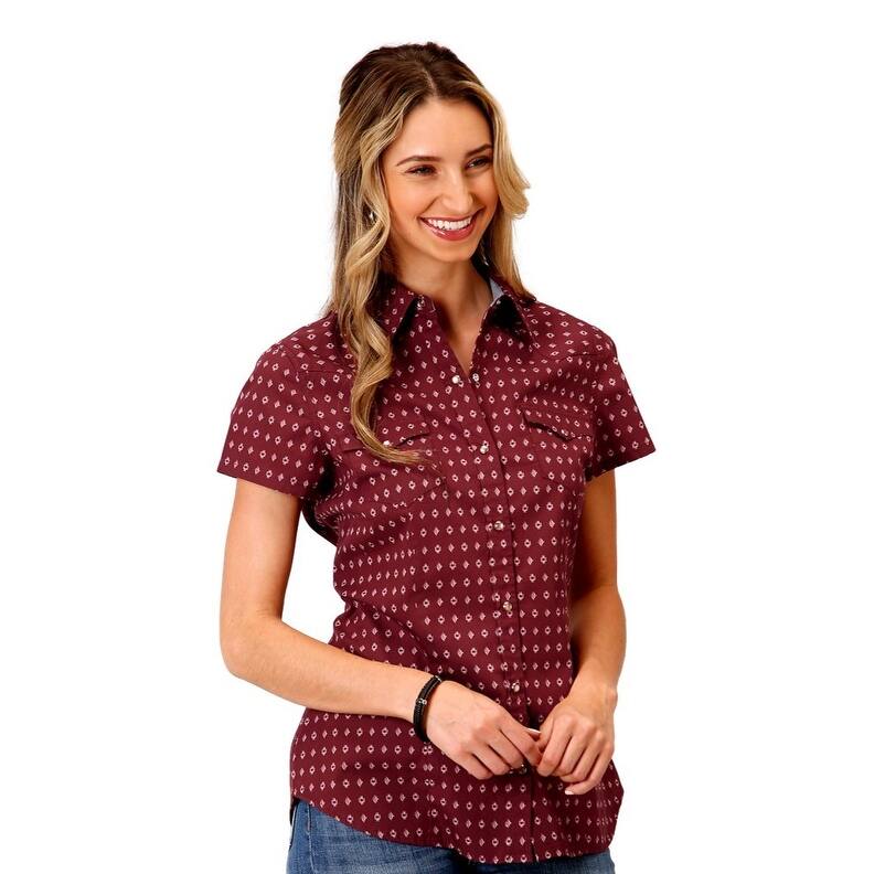 Roper Western Shirt Womens S/S Diamond Snap Red 03-051-0064-0311 RE