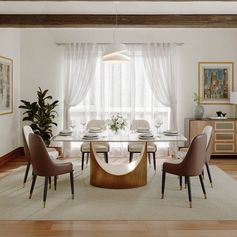 63"-94" Hobart Modern Dining Table with Rectangular Sintered Stone Tabletop and Carbon Steel Leg for 4-10