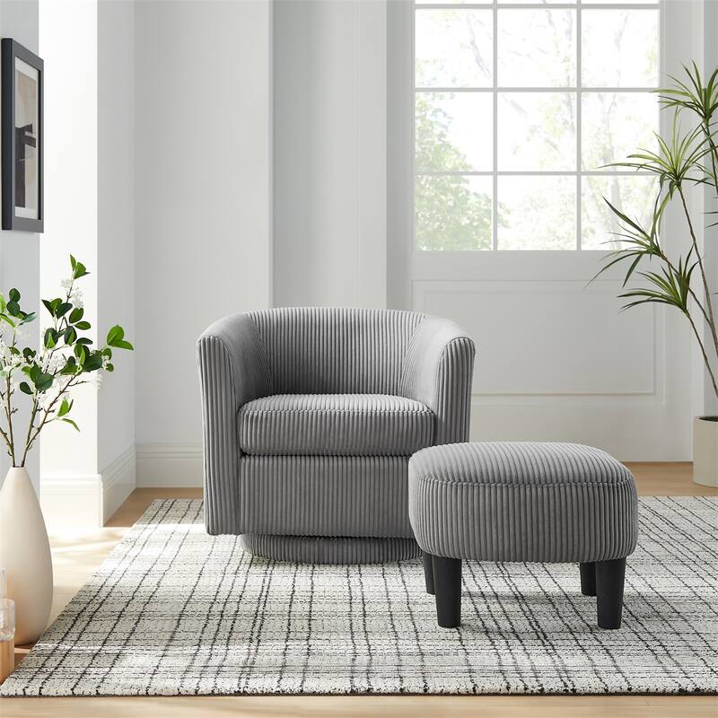 Swivel 360 Recliner Corduroy Accent Chair Single Sofa with Ottoman