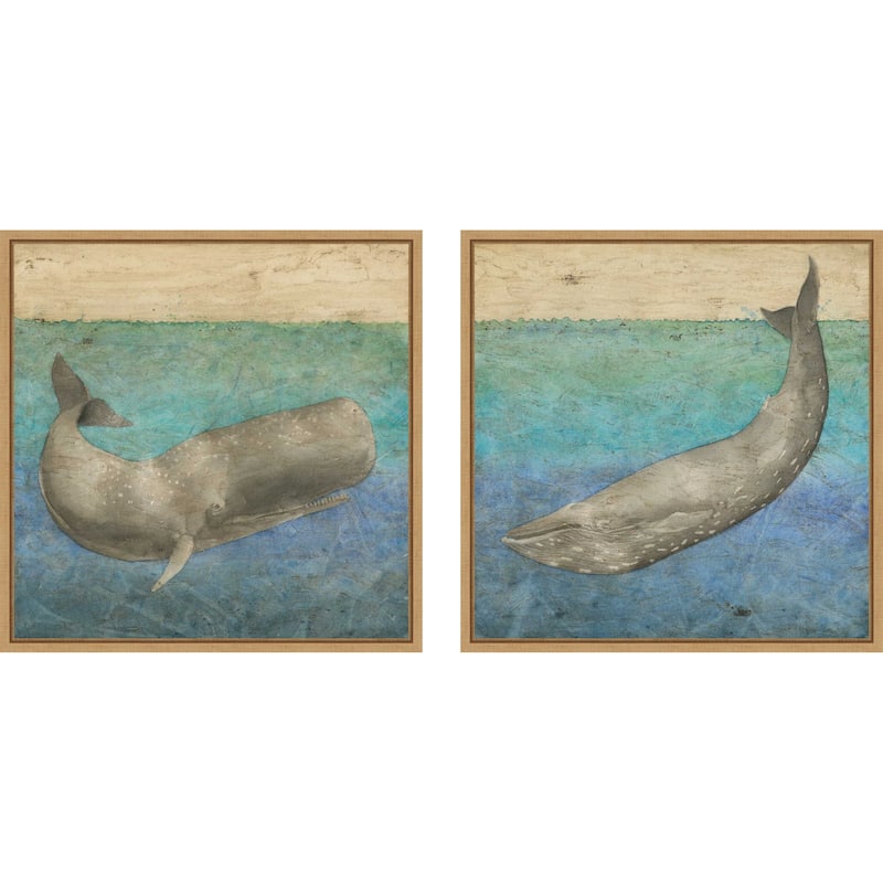 Amanti Art Diving Whale No. 1 & No. 2 - 2 Piece by Megan Meagher Framed Canvas Wall Art