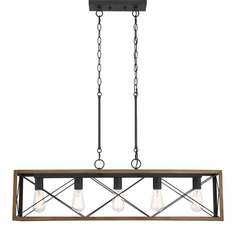 Kiro 5-light Farmhouse Linear Chandelier Faux Wood Dining Lighting with UL Certified - 36''