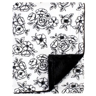 Hudson Baby Infant Girl Plush Blanket with Furry Binding and Back, Black Toile, One Size - Black Toile - One Size