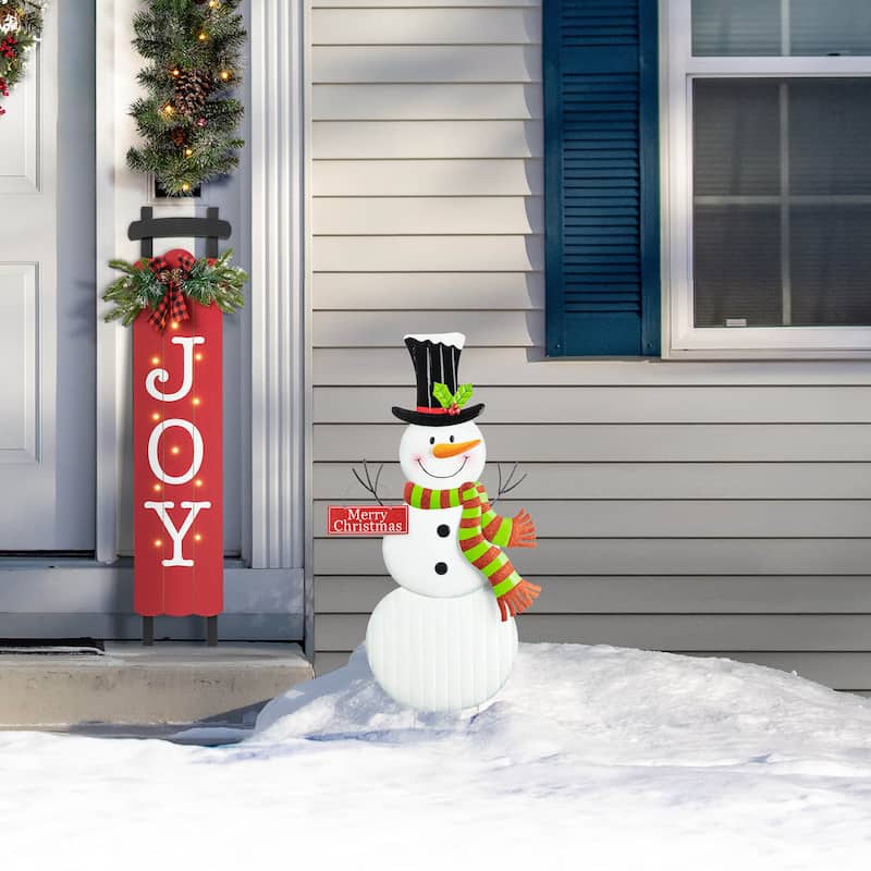 Glitzhome Christmas Metal Nutcraker Snowman Santa Garden Yard Stakes Wall Decor