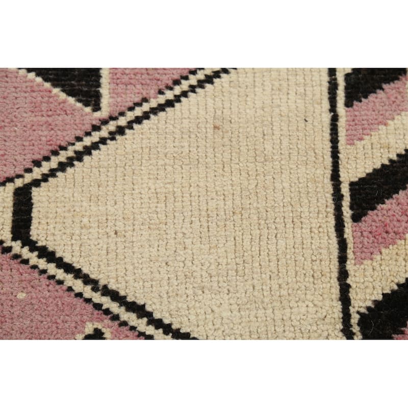Geometric Anatolian Vintage Runner Rug Foyer Handmade Wool Carpet - 2'11"x 11'7"