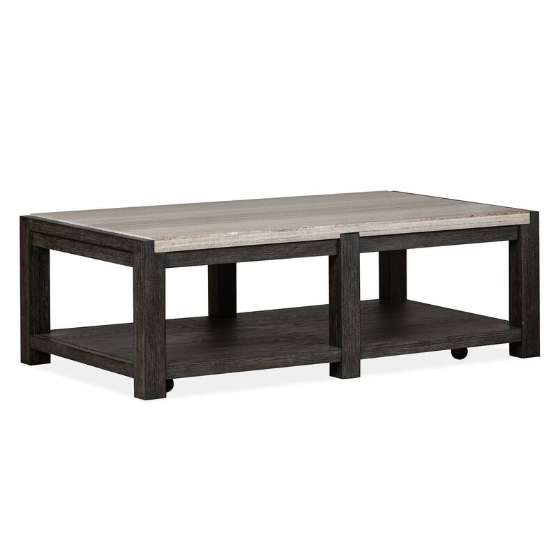 Magnussen Home Plum Creek Ravenwood Black Rectangular Cocktail Table with Casters - 52''W x 30''D x 17.5''H - 52''W x 30''D x 17.5''H