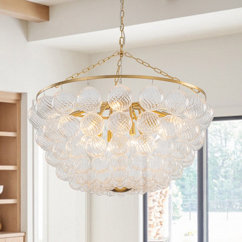 Modern Glam Bowl Twisted Glass Cluster Bubble Chandelier - Brass - 31.5in