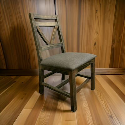Peya 22 Inch Set of 2 Dining Chairs, Padded Seat, Gray Polyester, Pine Wood