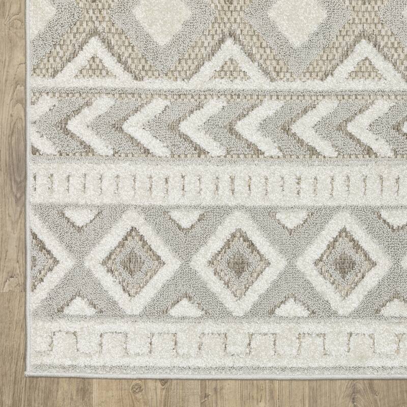 Style Haven Thassos Tribal Lines Grey/ Beige Mixed Pile Area Rug