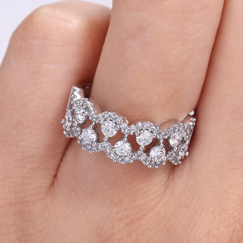 Miadora 1ct TDW Diamond Criss-Cross Anniversary Ring in 14k White Gold