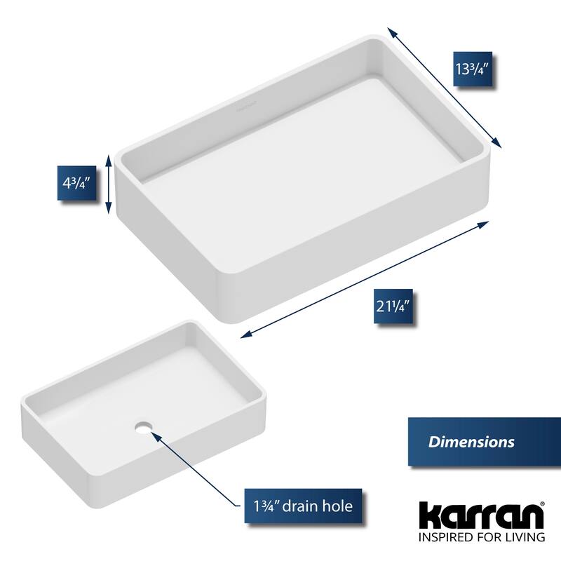Karran Quattro QM177 Matte White Acrylic 21 in. Rectangular Bathroom Vessel Sink
