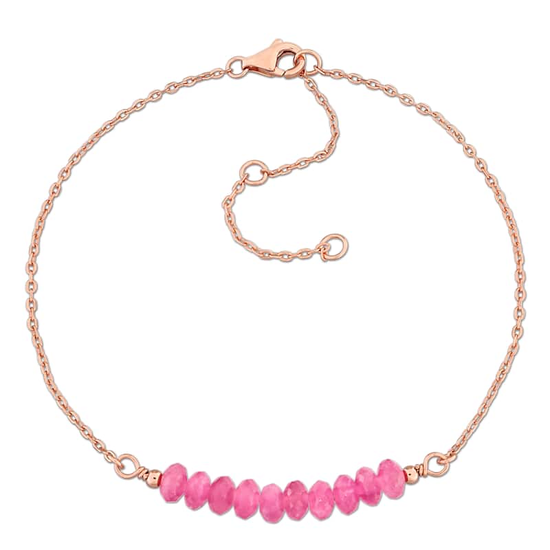 Miadora 4.5mm Pink Tourmaline Bead 0.81ct tgw Bracelet 1mm Rolo Chain in Rose Sterling Silver