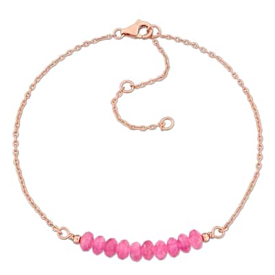 Miadora 4.5mm Pink Tourmaline Bead 0.81ct tgw Bracelet 1mm Rolo Chain in Rose Sterling Silver