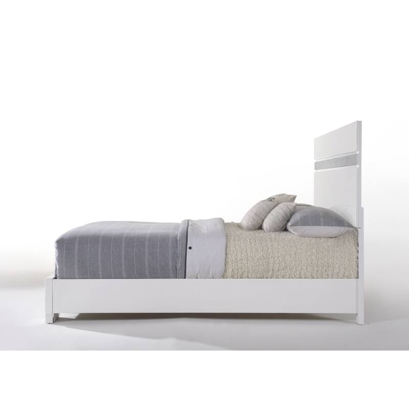 Wooden frame Bed With Headboard, ,Mirror Inlay,Suitable For Bedroom - White - Queen