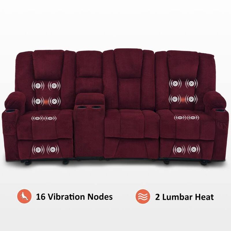 MCombo Electric Power Reclining Sofa with Massage and Lumbar Heat, Fabric 6015/6025/6035/6045