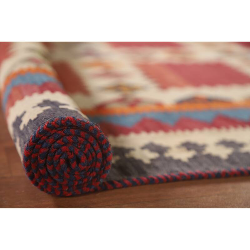 Vegetable Dye Kilim Qashqai Persian Antique Rug Hand-Woven Wool Carpet - 5'4"x 9'11"