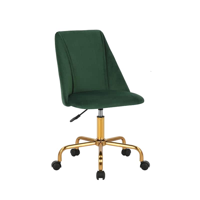 Porthos Home Caia Armless Office Chair, Velvet, Gold Metal Legs - Green