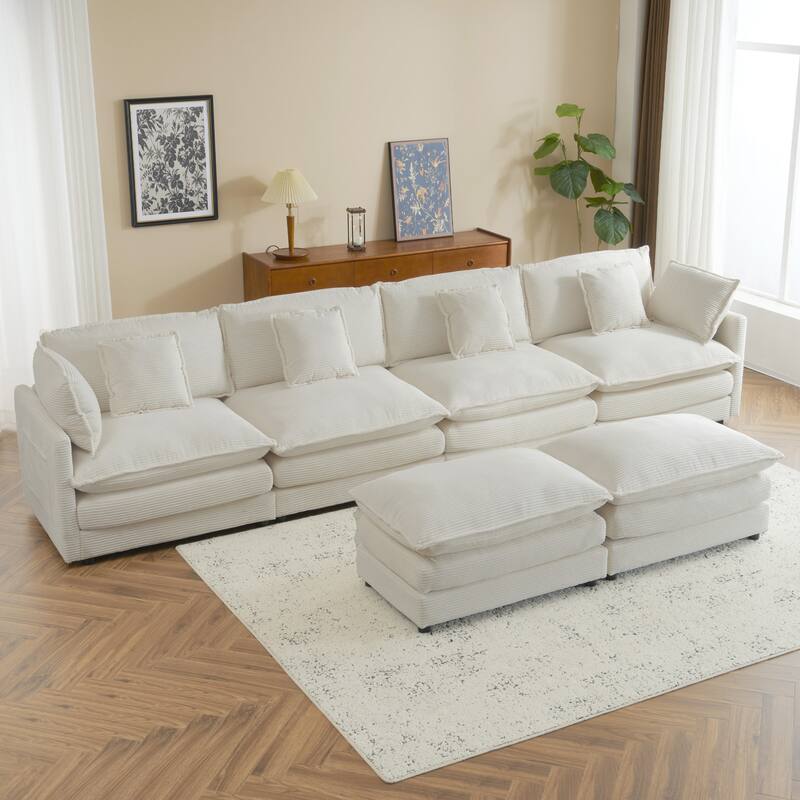 Modern Sofa Modular Sofa Couch Upholstered Corduroy L-Shape Sectional Sofa with Side Storage Pockets for Living Room
