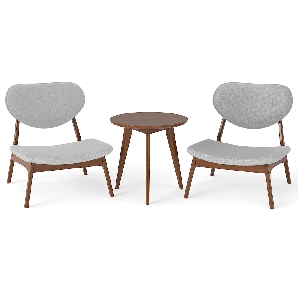 3-Piece Lounge Chair and Table Set with Upholstered Velvet Armchairs and Wooden Side Table - 29" x 28" x 29"