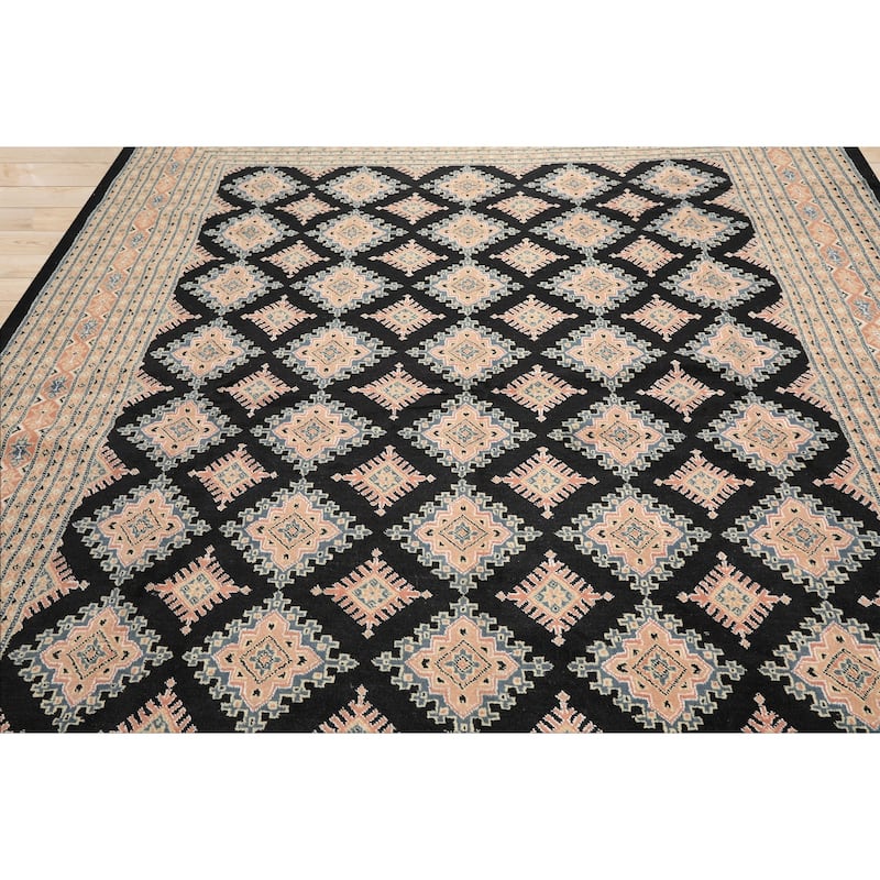 8'2''x10'5'' Hand Knotted Wool Black Bokhara Traditional 200 KPSI Area Rug - 8' 2'' x 10' 5''