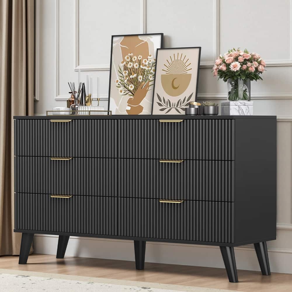 Meyreso Modern Boho Wave Wood Dresser, Wide Storage Cabinet