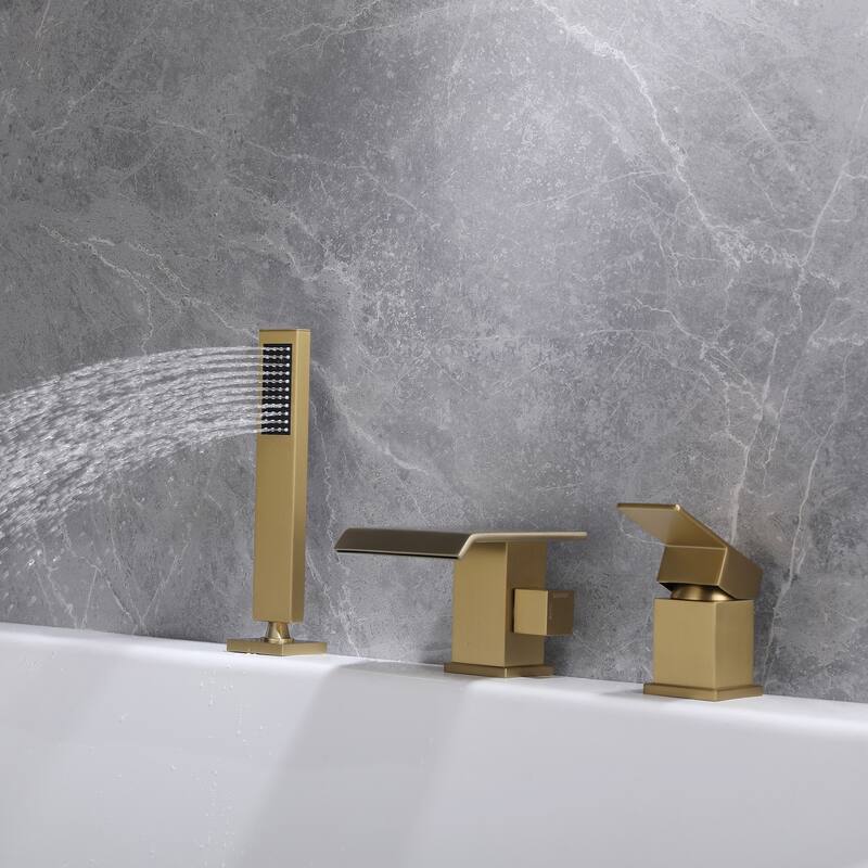 Solid Brass Waterfall Roman Tub Faucet with Hand Shower