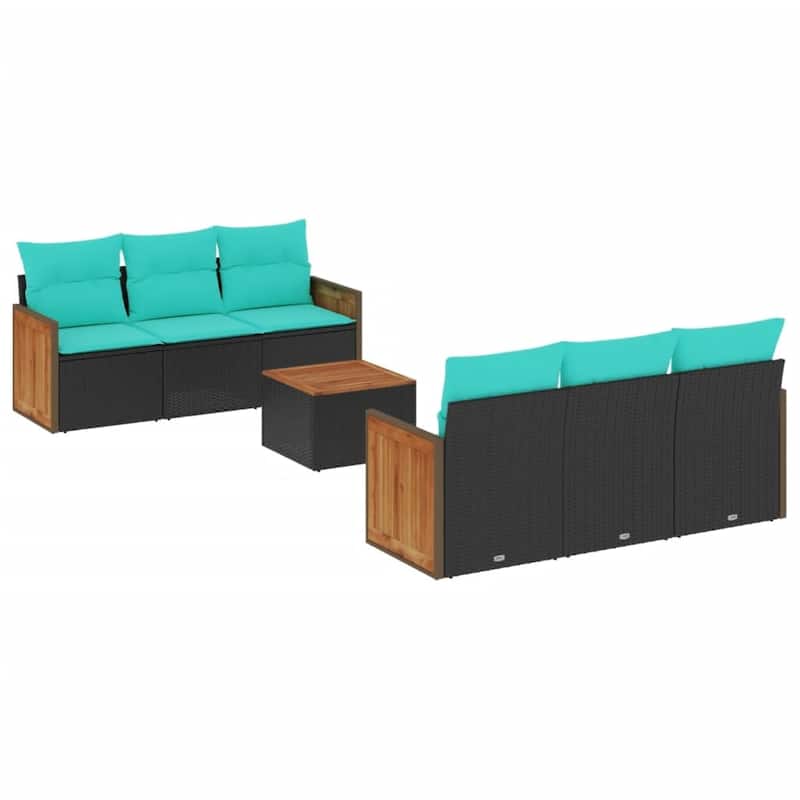 vidaXL 7 Piece Patio Sofa Set with Cushions Black Poly Rattan - 21.7 x 24.4 x 27.2