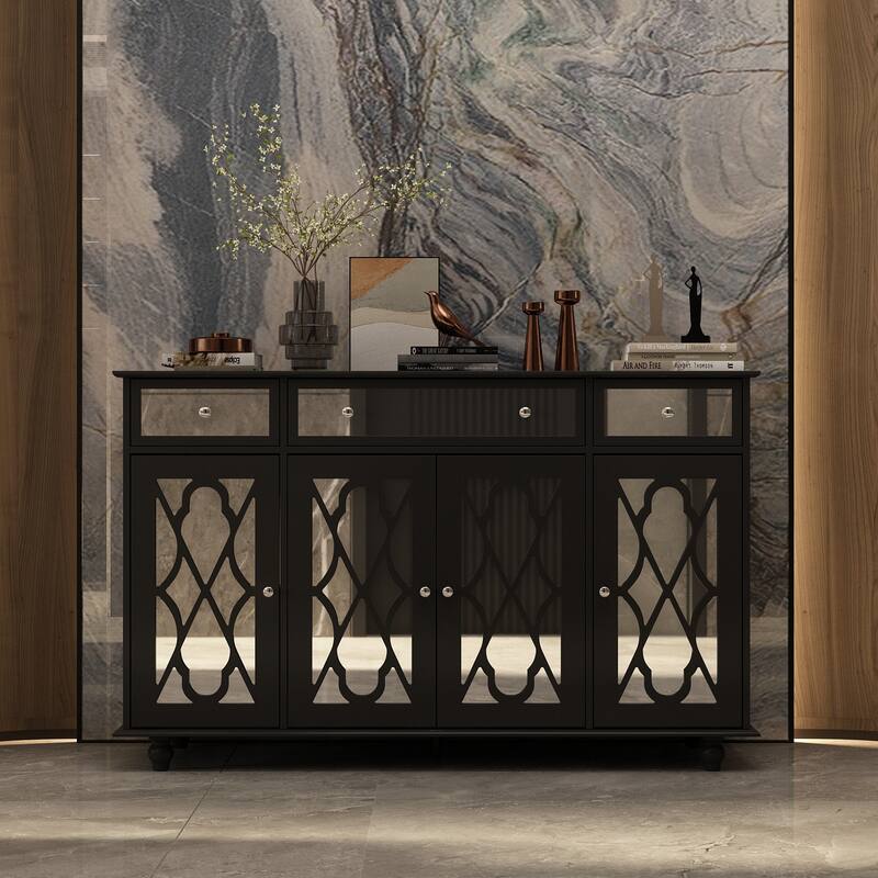 Timechee 55.1'' Accent Storage Cabinet Mirror Sideboard Buffet Cabinet