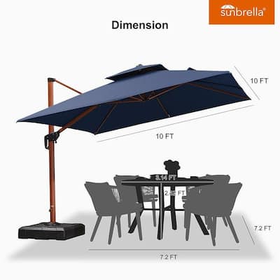 PURPLE LEAF 10/12 ft Square Sunbrella Patio Cantilever Umbrella with Base