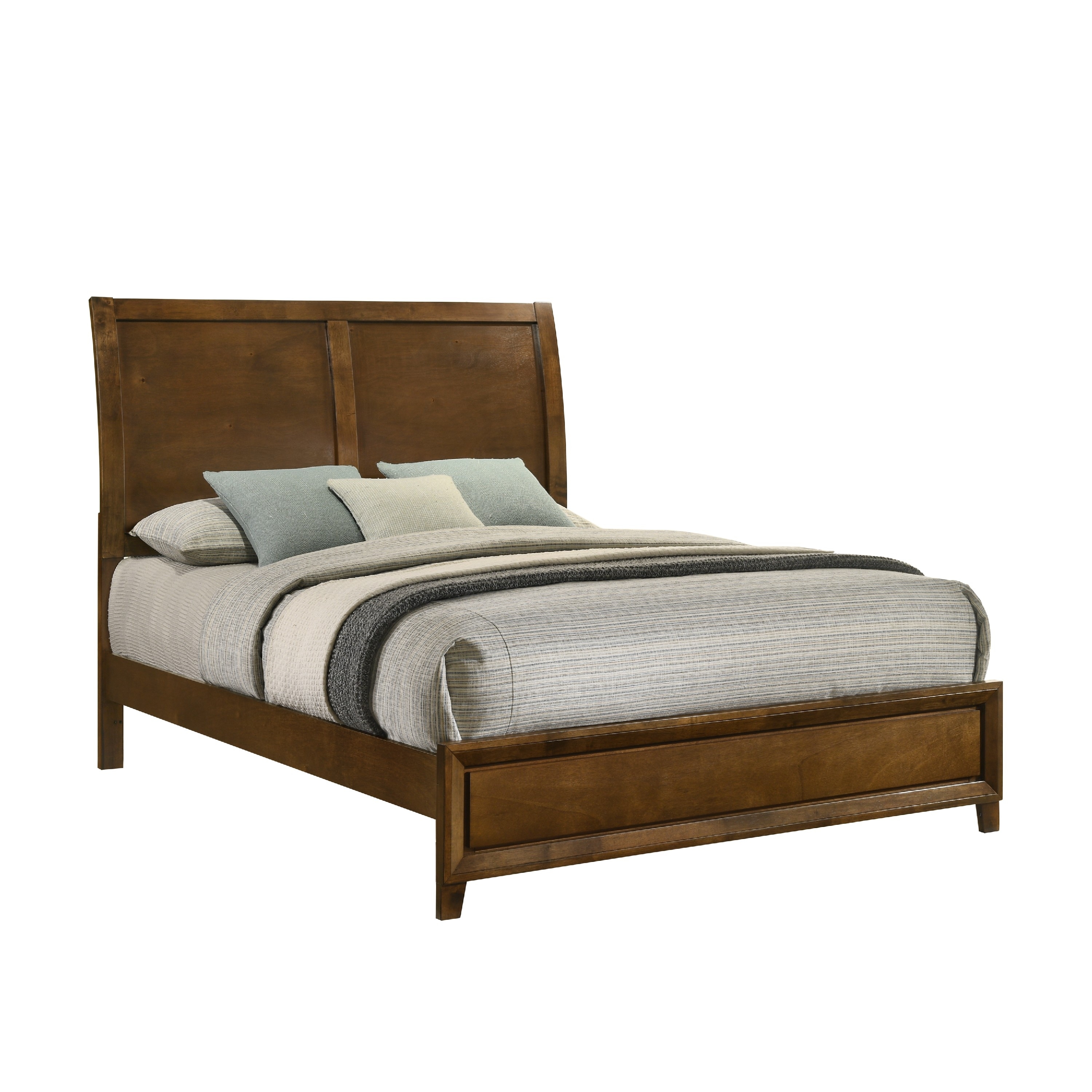Lary Queen Bed with Sleigh-Style Headboard and Slat Kit, Walnut Brown