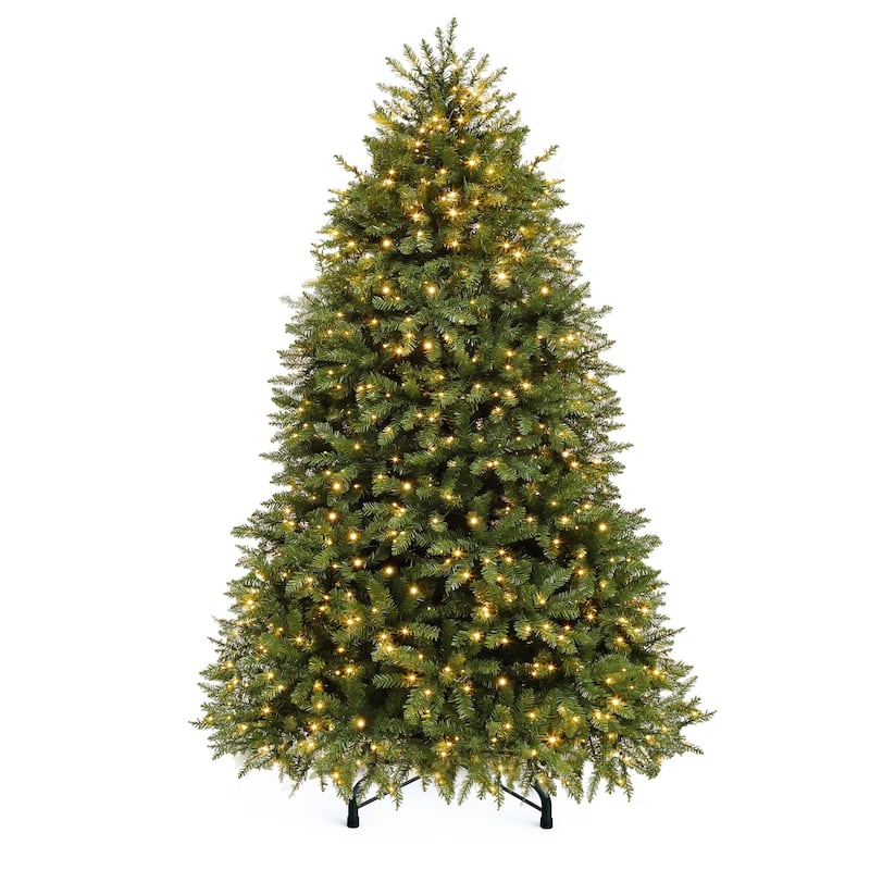 Elegant Pre-Lit Artificial Christmas Tree Collection , Multiple Styles with Remote Control & Snow Flocking - Green-Regular - 7.5 Foot