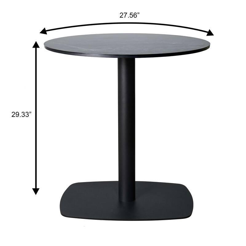 Vail Round Dining Table with 27 in. MDF Tabletop in Black Stainless Steel Square Base Accent Kitchen Table
