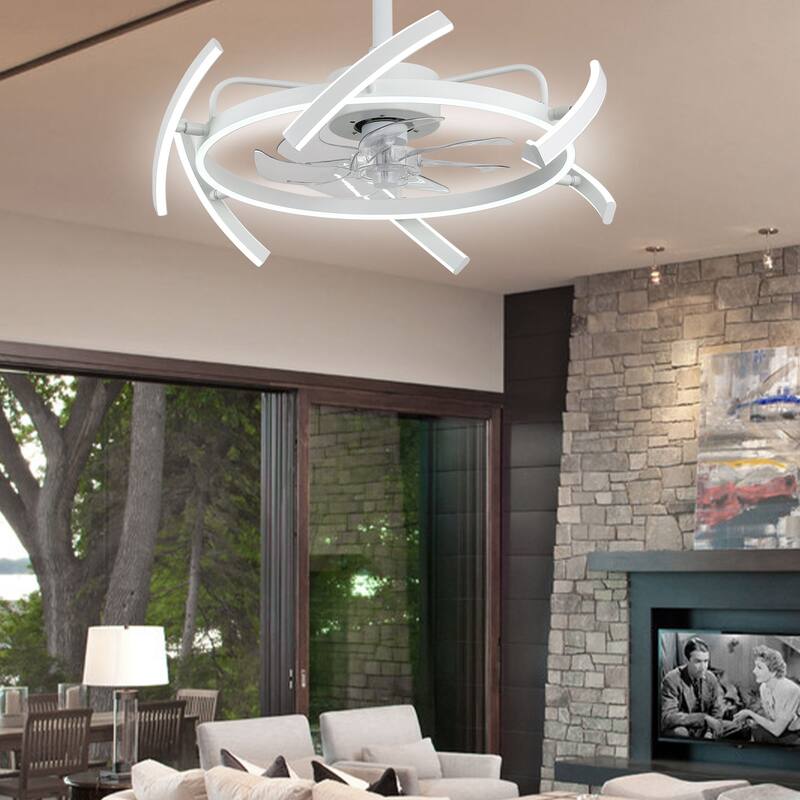 Bella Depot 25" Modern DIY Shape Ceiling Fan with Remote APP Control and Light Kit, 6-Speed Reversible Blades - 25 Inches