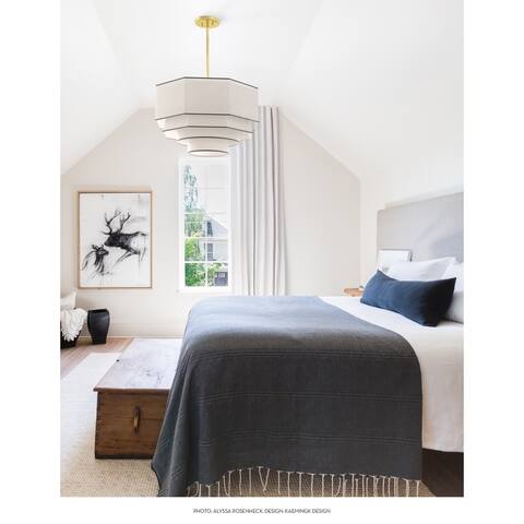 Hudson Valley Riverdale 4-Light Aged Brass Large Pendant with White Belgian Linen Shade