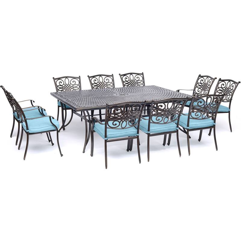 Hanover Traditions 11-Piece Dining Set in Blue with Ten Stationary Dining Chairs and an Extra-Long Dining Table