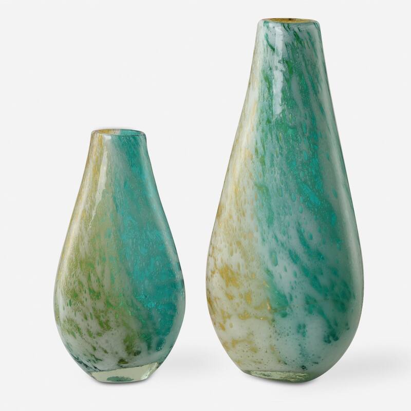 Hand Blown Bubble Tabletop Glass Vases - 14" - Multicolor - Set of 2
