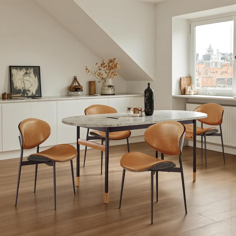 Art Leon Set of 4 Mid-century Wood and Faux Leather Dining Chairs