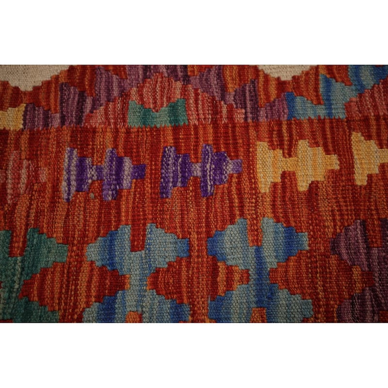 Geometric Kilim Oriental Area Rug Flatweave Reversible Wool Carpet - 8'4" x 9'10"