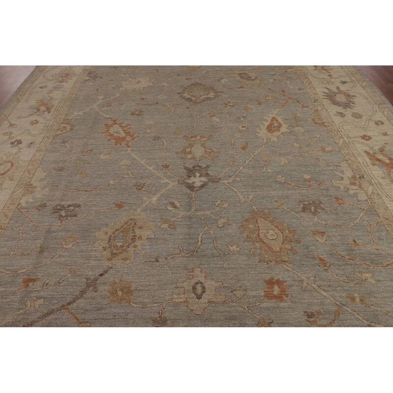 Vegetable Dye Oushak Turkish Rug Hand-Knotted Oriental Wool Carpet - 9'2"x 11'8"