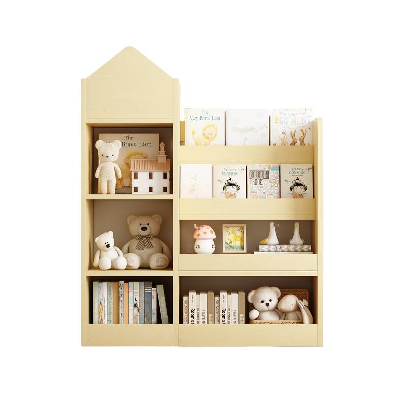 Wooden Children's Storage Organizer with Open Shelves Baskets and Cubby Space for Toys and Books - 31.50”L x 11.80”W x 39.50”H