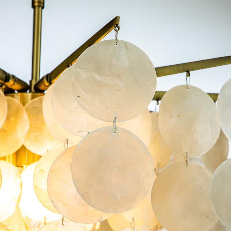 CraftHome Modern Coastal Tier Capiz Shell Chandelier in Antique Gold