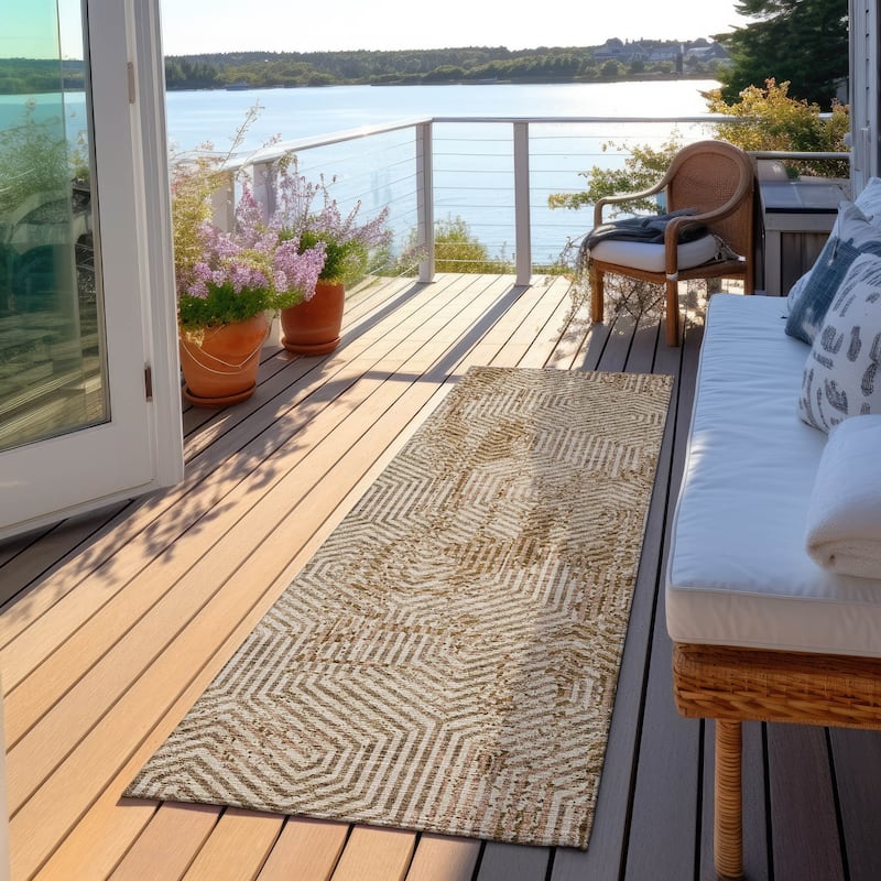Machine Washable Indoor/ Outdoor Chantille Contemporary Maze Rug - Mocha - 2'3" x 7'6"