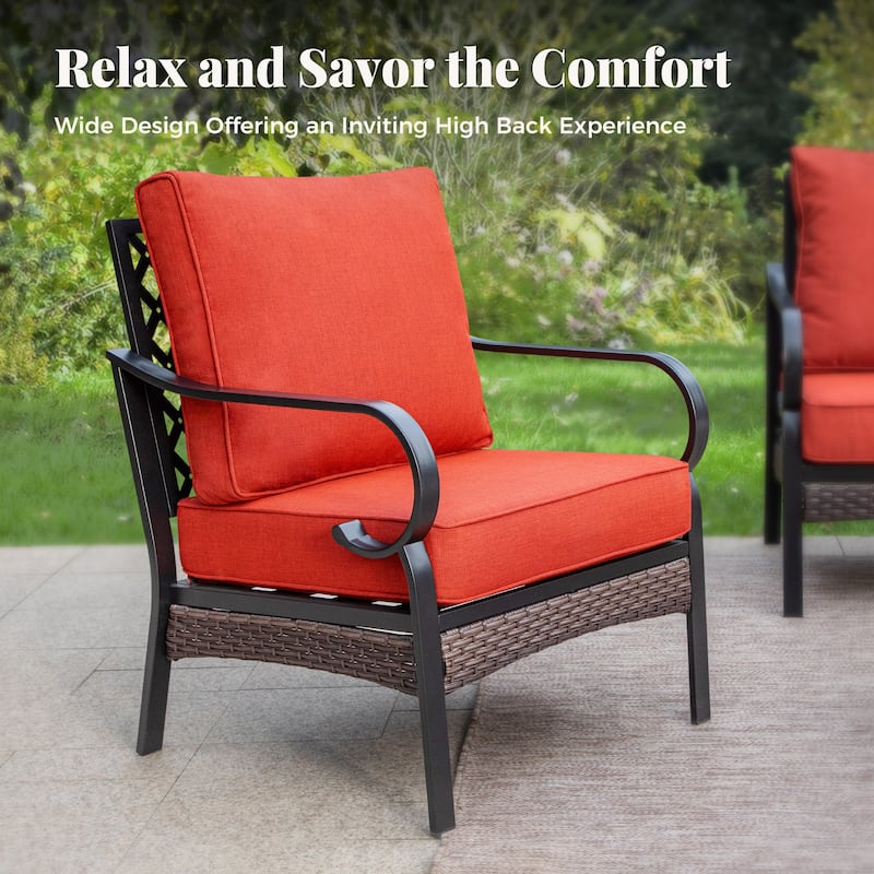 MAISON ARTS 5-Seat Outdoor Patio Furniture Sets, 2 x Cushioned Chairs, 1 x 3-Seat Sofa with Marbling Coffee Table