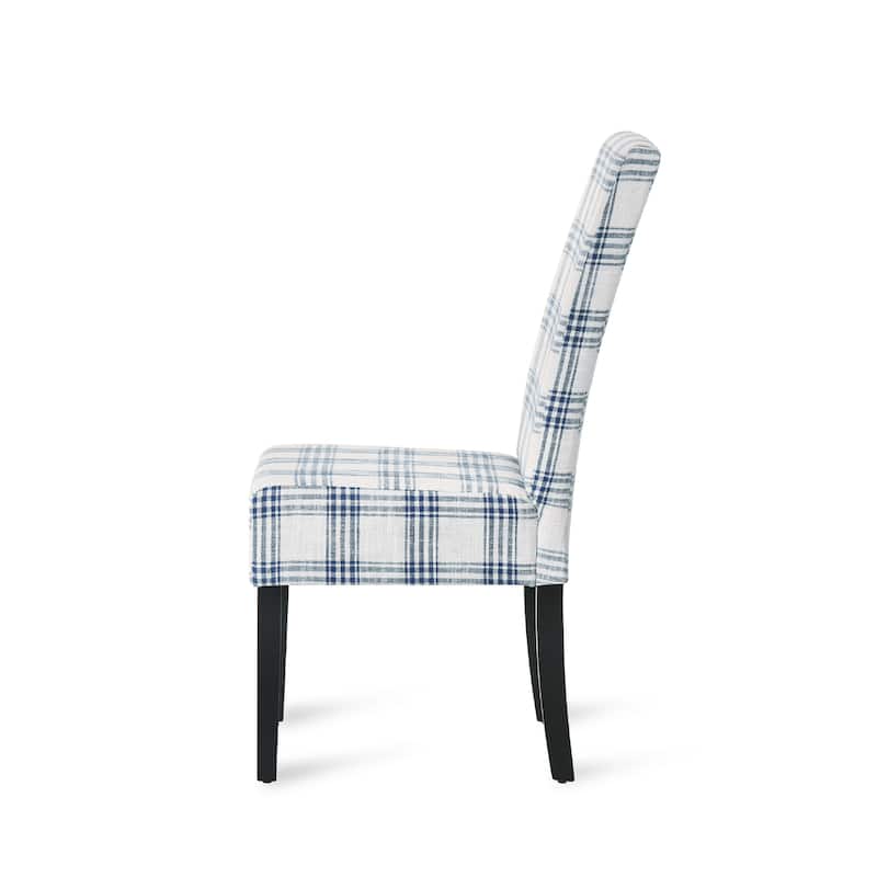 Cini Dining Side Chair Set of 2, Blue Cream Fabric, Black Wood Legs