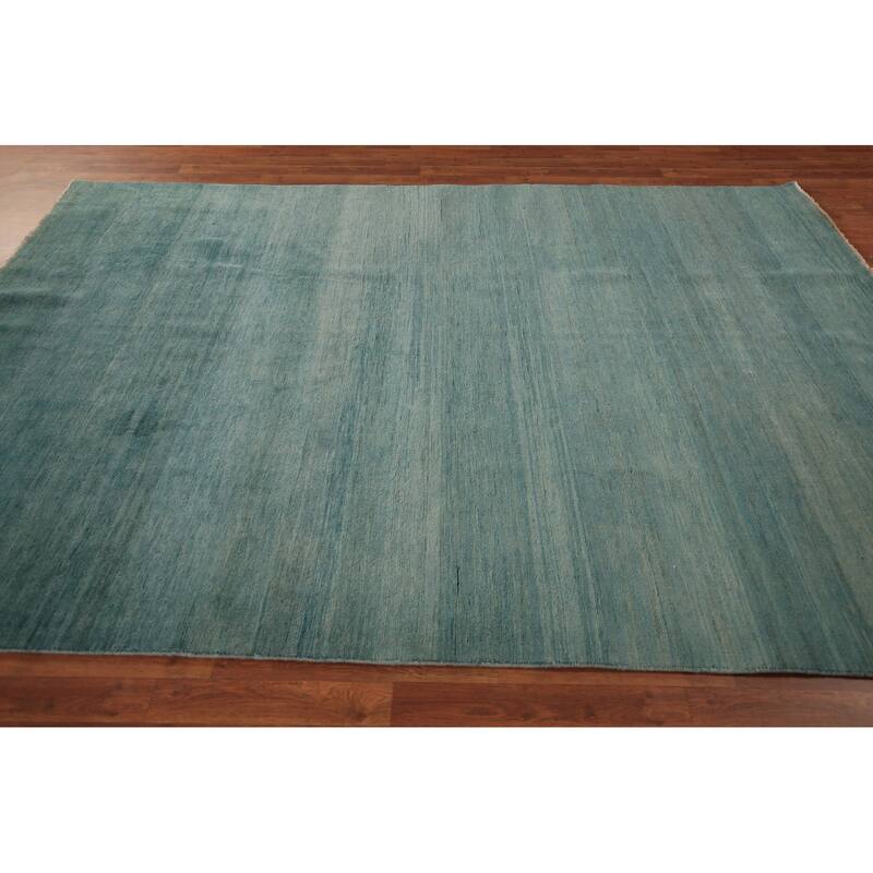 Aqua Blue Gabbeh Modern Area Rug Handmade Wool Carpet - 6'6" x 9'7"