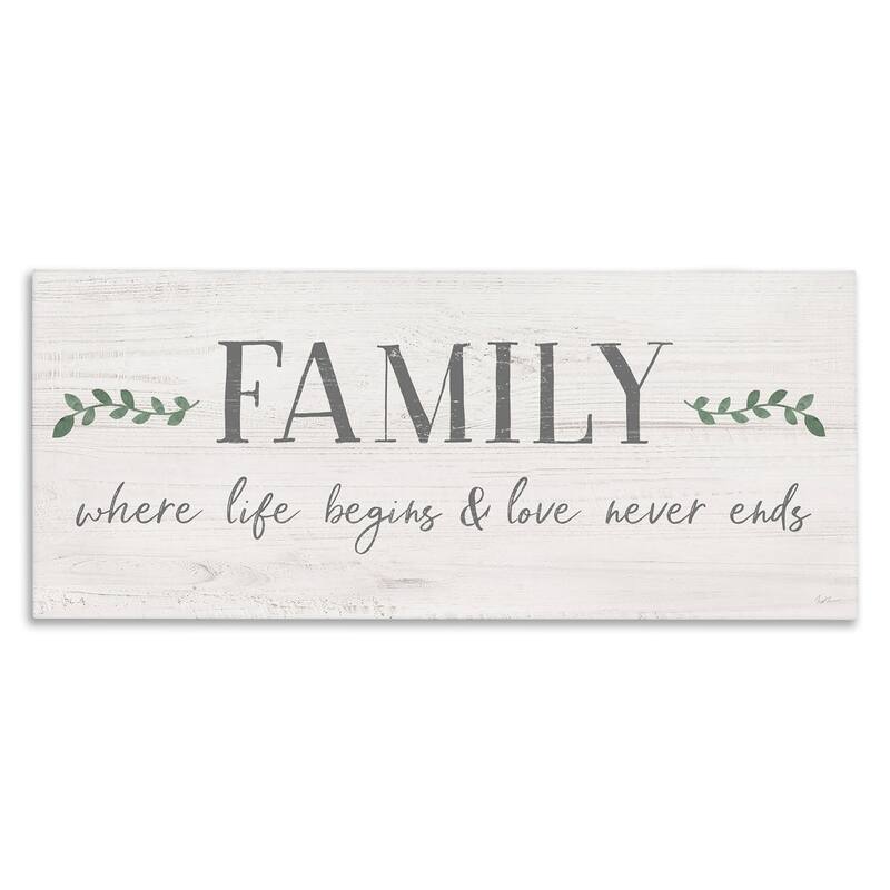Stupell Family Life Begins Love Never Ends Motivational Phrase Canvas Wall Art - Grey - 30 x 13