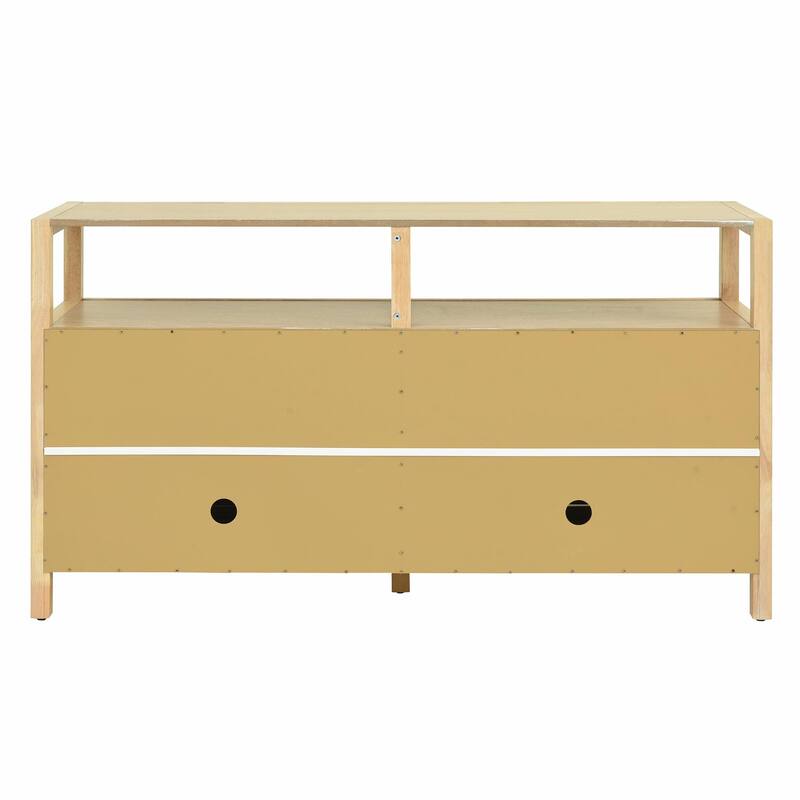 Rattan Buffet Storage Cabinet with Solid Wood Frame, Sideboard with 3-position Adjustable Shelves