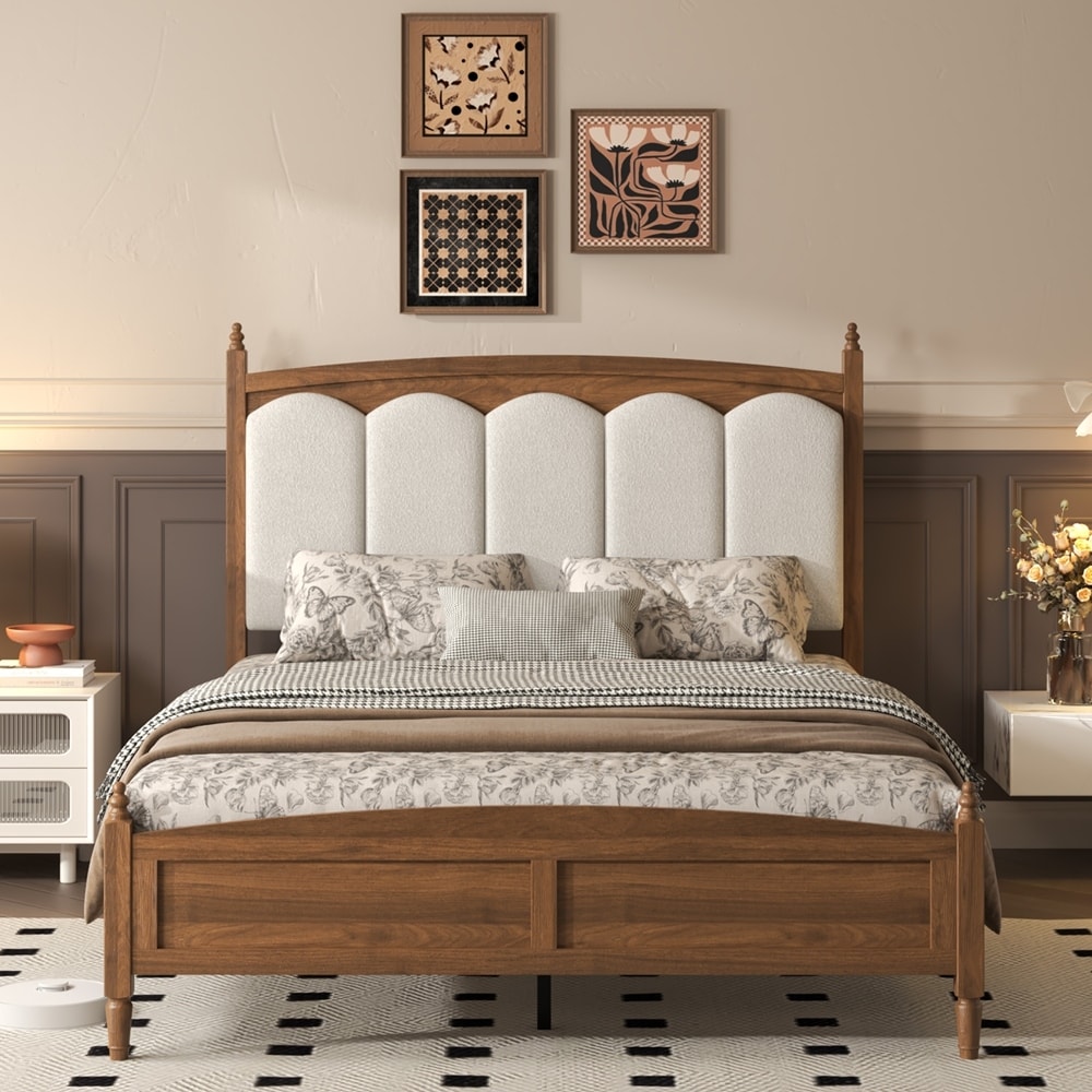 Platform Bed Frame with Upholstered Headboard